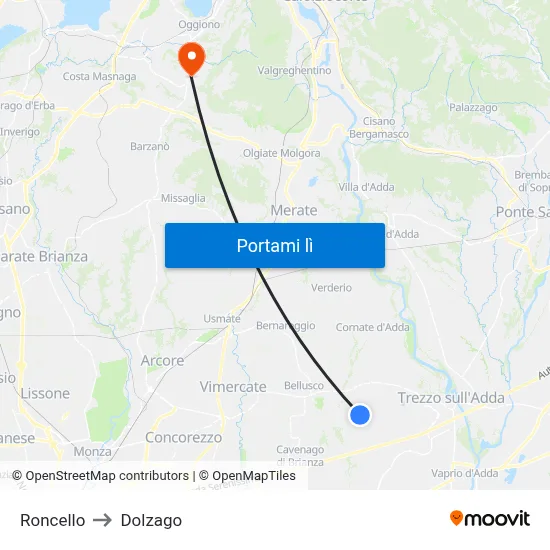 Roncello to Dolzago map