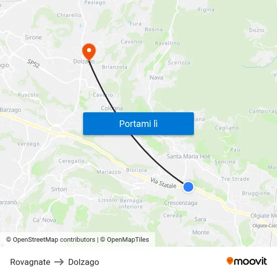 Rovagnate to Dolzago map