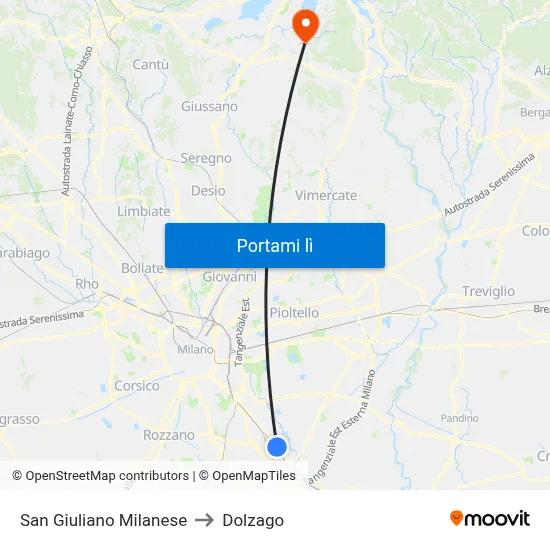 San Giuliano Milanese to Dolzago map