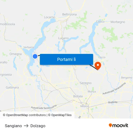 Sangiano to Dolzago map