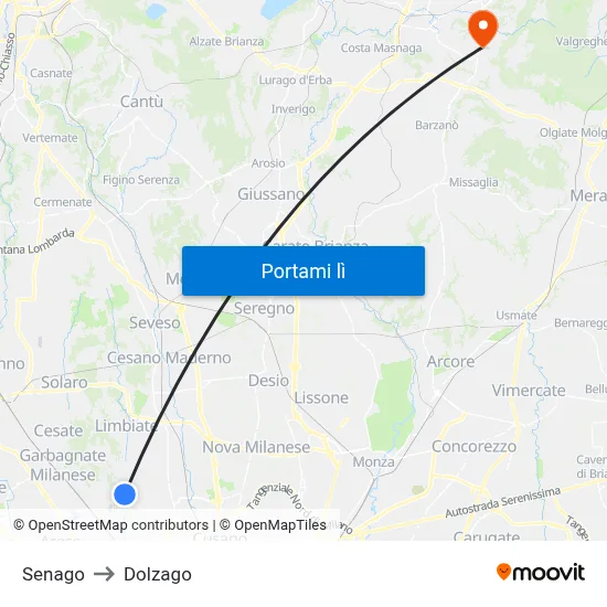Senago to Dolzago map