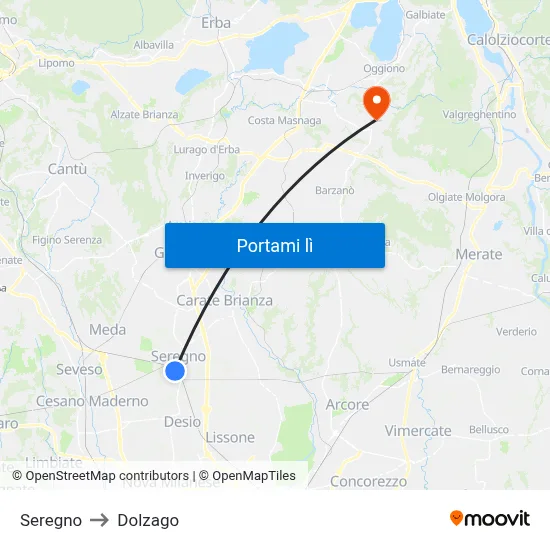 Seregno to Dolzago map