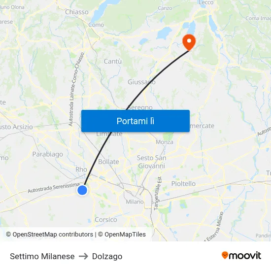 Settimo Milanese to Dolzago map