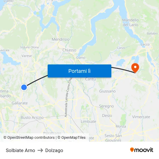 Solbiate Arno to Dolzago map