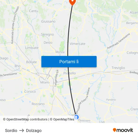 Sordio to Dolzago map