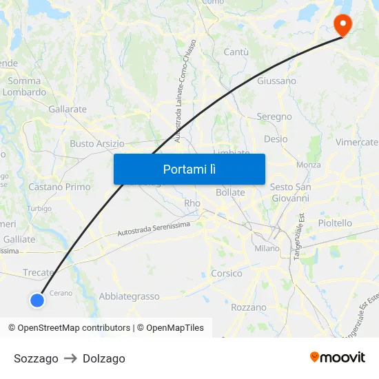 Sozzago to Dolzago map