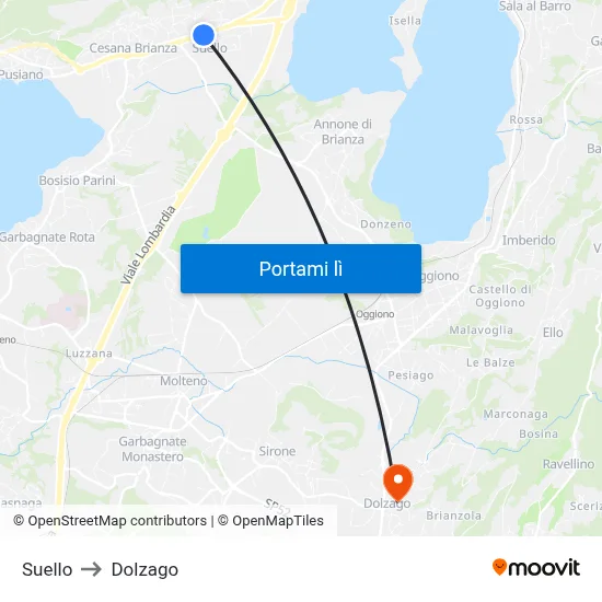 Suello to Dolzago map