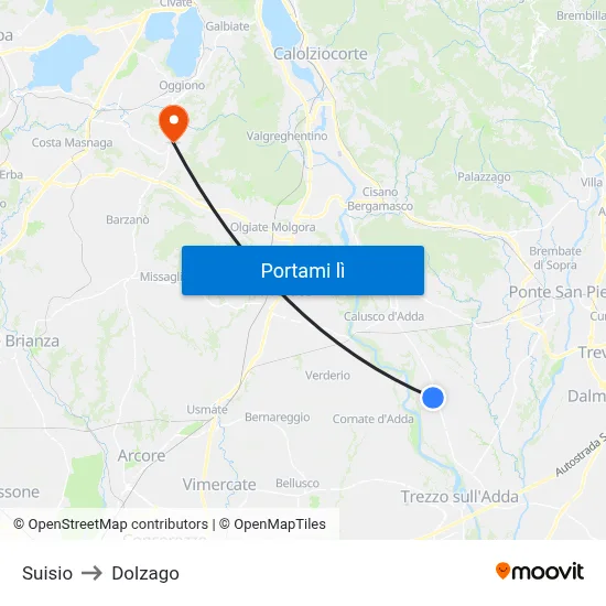 Suisio to Dolzago map