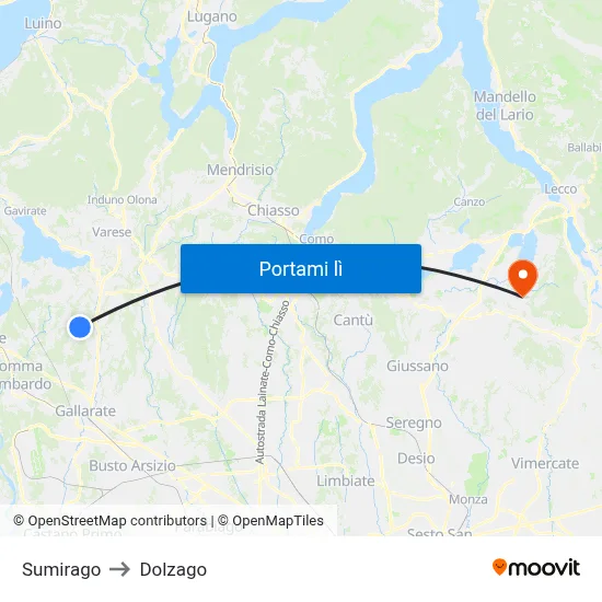Sumirago to Dolzago map