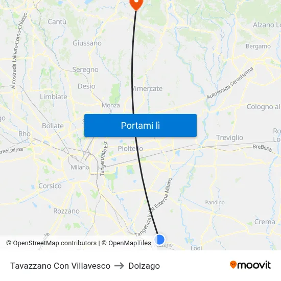 Tavazzano Con Villavesco to Dolzago map