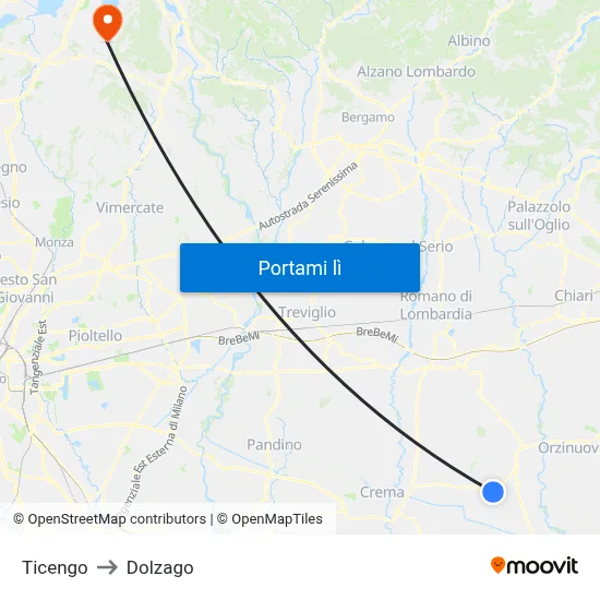 Ticengo to Dolzago map