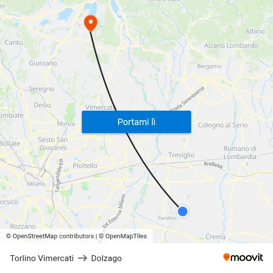 Torlino Vimercati to Dolzago map