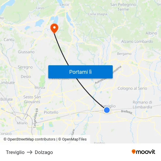 Treviglio to Dolzago map