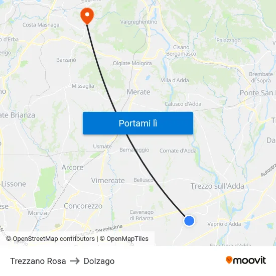 Trezzano Rosa to Dolzago map