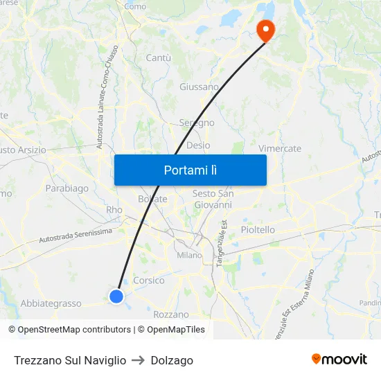 Trezzano Sul Naviglio to Dolzago map
