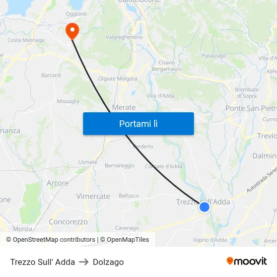 Trezzo Sull' Adda to Dolzago map