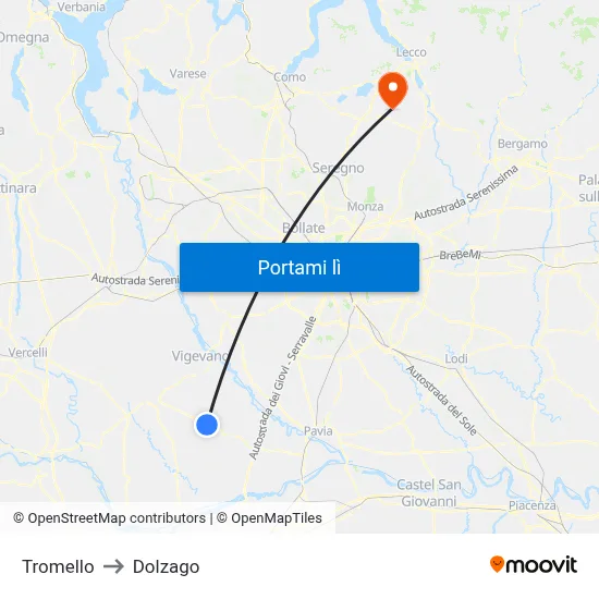 Tromello to Dolzago map