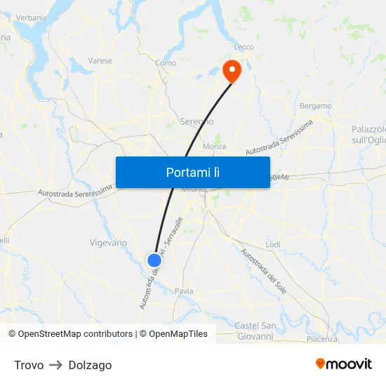 Trovo to Dolzago map