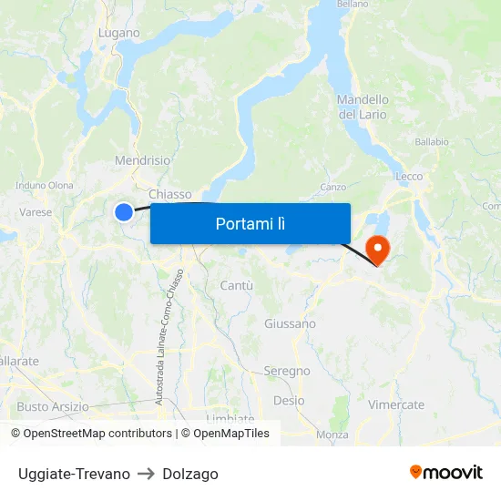 Uggiate-Trevano to Dolzago map