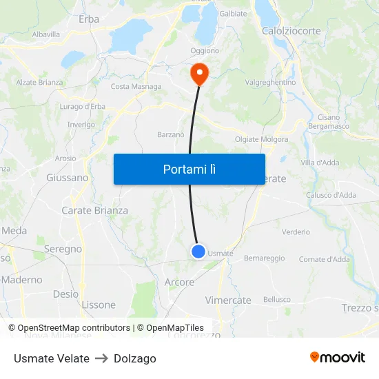 Usmate Velate to Dolzago map