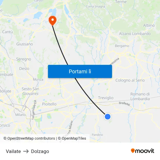 Vailate to Dolzago map
