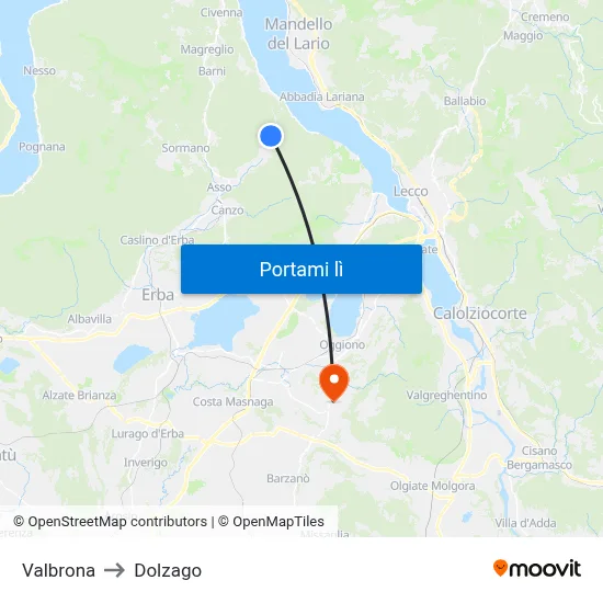 Valbrona to Dolzago map
