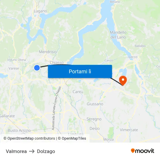 Valmorea to Dolzago map