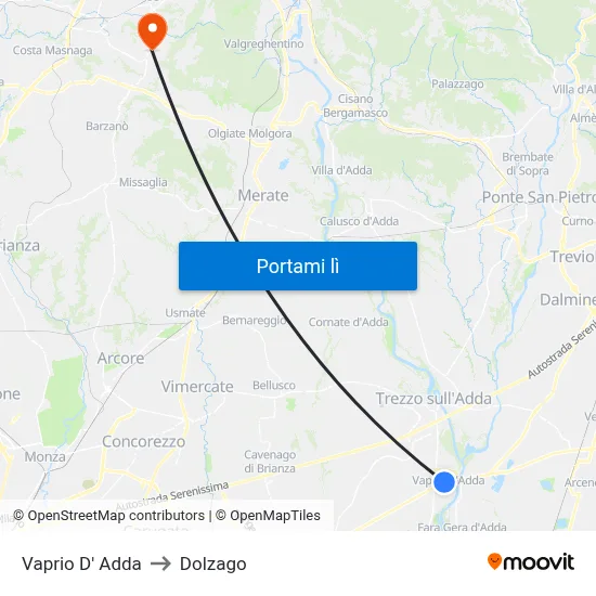Vaprio D' Adda to Dolzago map