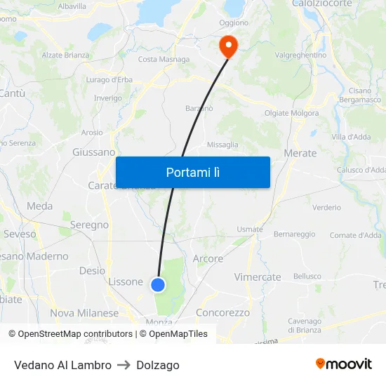 Vedano Al Lambro to Dolzago map