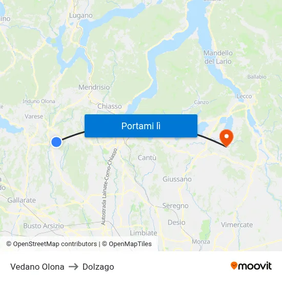 Vedano Olona to Dolzago map