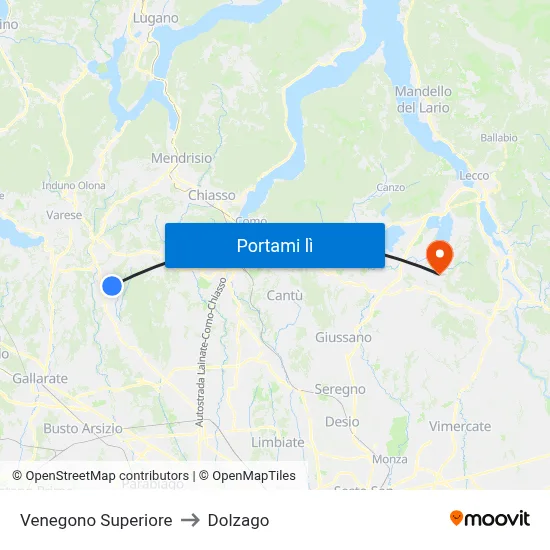Venegono Superiore to Dolzago map