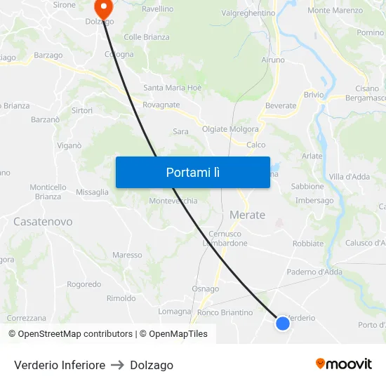 Verderio Inferiore to Dolzago map