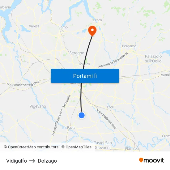 Vidigulfo to Dolzago map