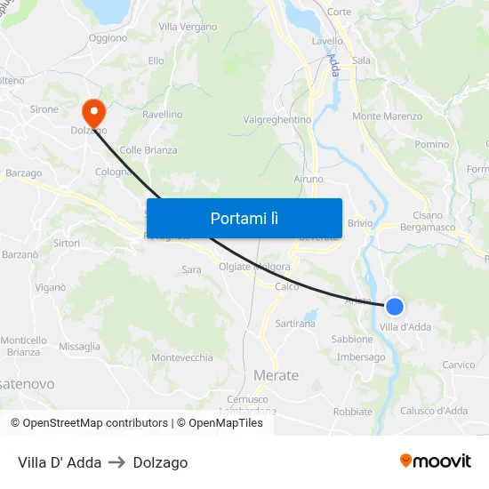 Villa D' Adda to Dolzago map