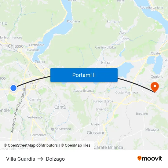 Villa Guardia to Dolzago map