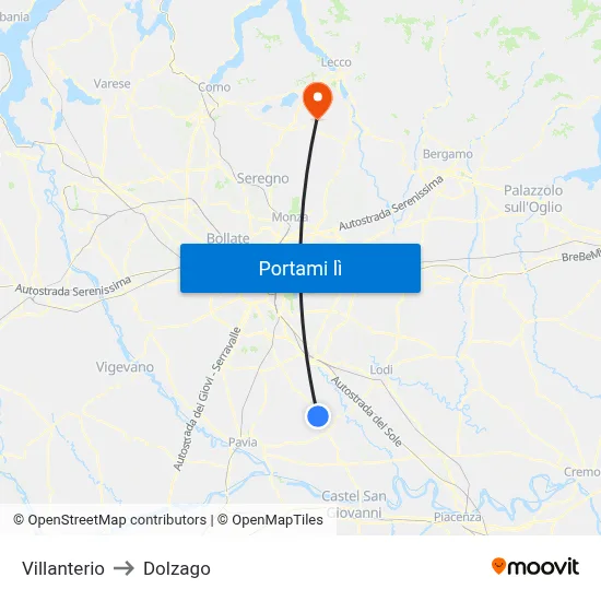 Villanterio to Dolzago map