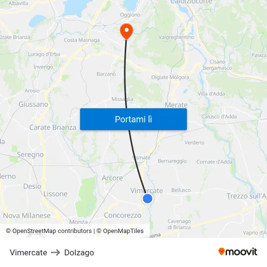 Vimercate to Dolzago map