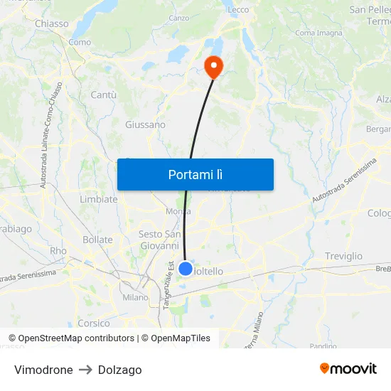 Vimodrone to Dolzago map