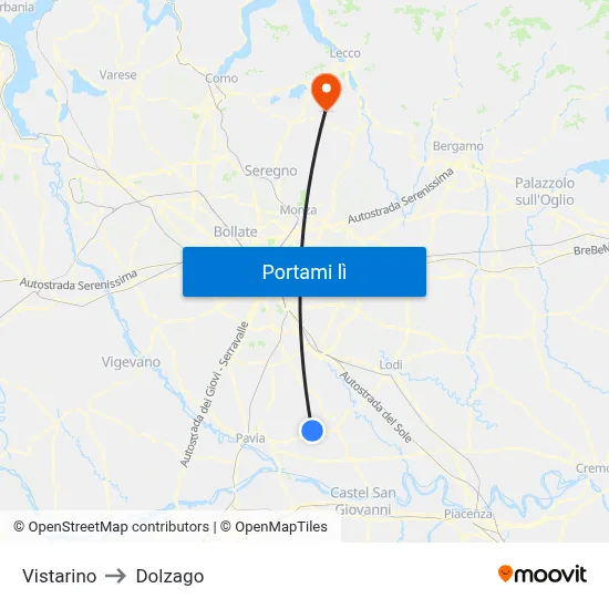 Vistarino to Dolzago map