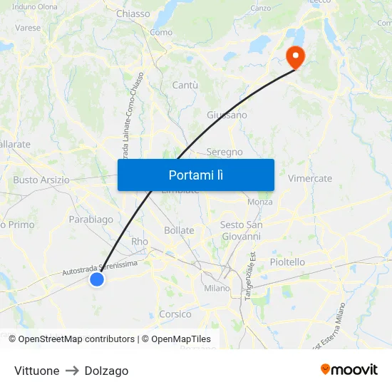 Vittuone to Dolzago map