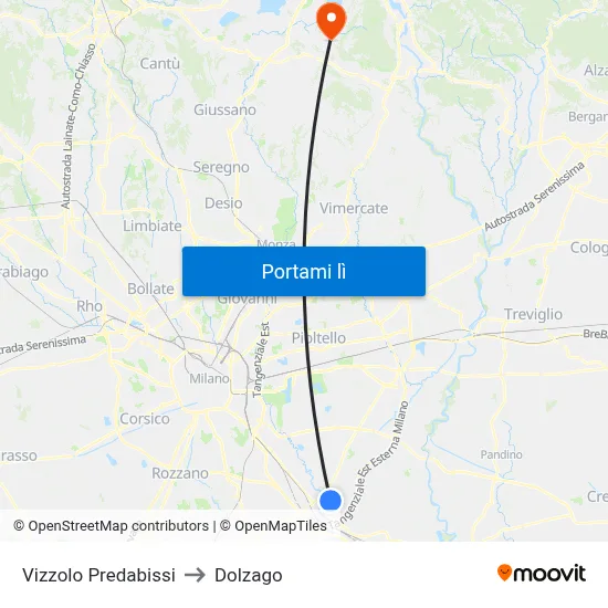 Vizzolo Predabissi to Dolzago map
