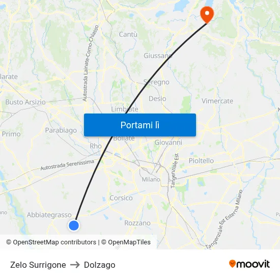 Zelo Surrigone to Dolzago map