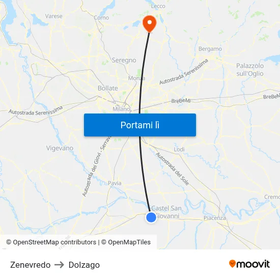 Zenevredo to Dolzago map