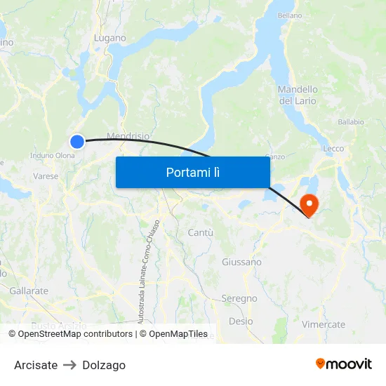 Arcisate to Dolzago map