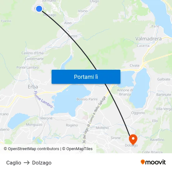 Caglio to Dolzago map
