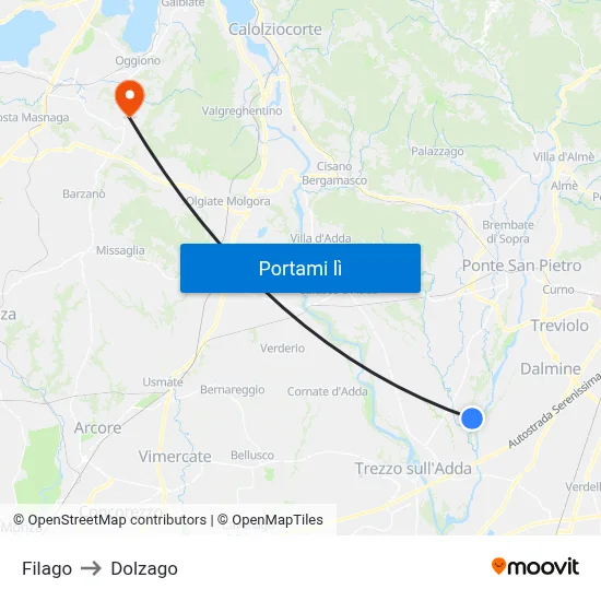 Filago to Dolzago map