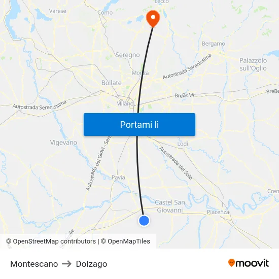 Montescano to Dolzago map