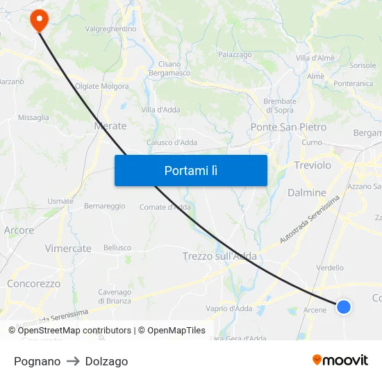Pognano to Dolzago map