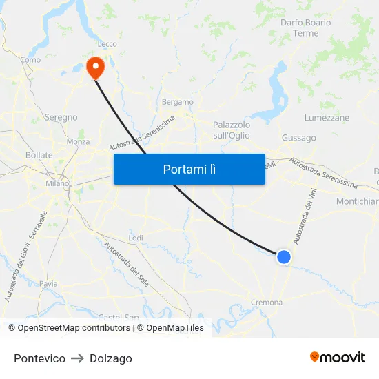 Pontevico to Dolzago map