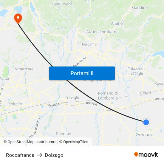 Roccafranca to Dolzago map